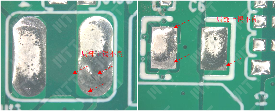 失效批次PCB光板焊盘浸锡后外观照片